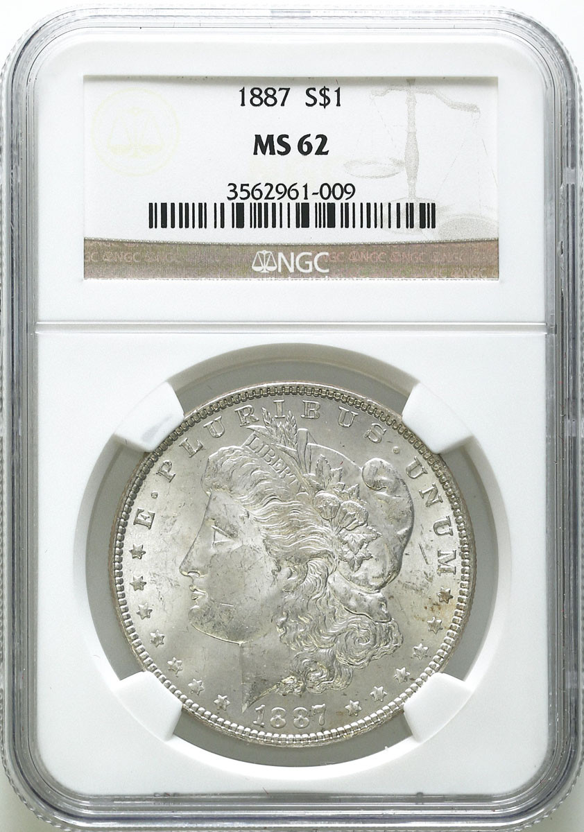 USA. Dolar 1887, Filadelfia NGC MS62 - PIĘKNY